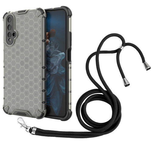 

For Honor 20 Lanyard Honeycomb Phone Case(Black)