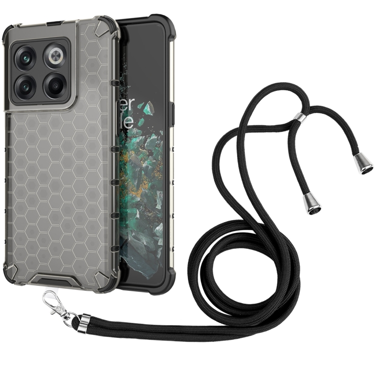 

For OnePlus 10T Lanyard Honeycomb Phone Case(Black)