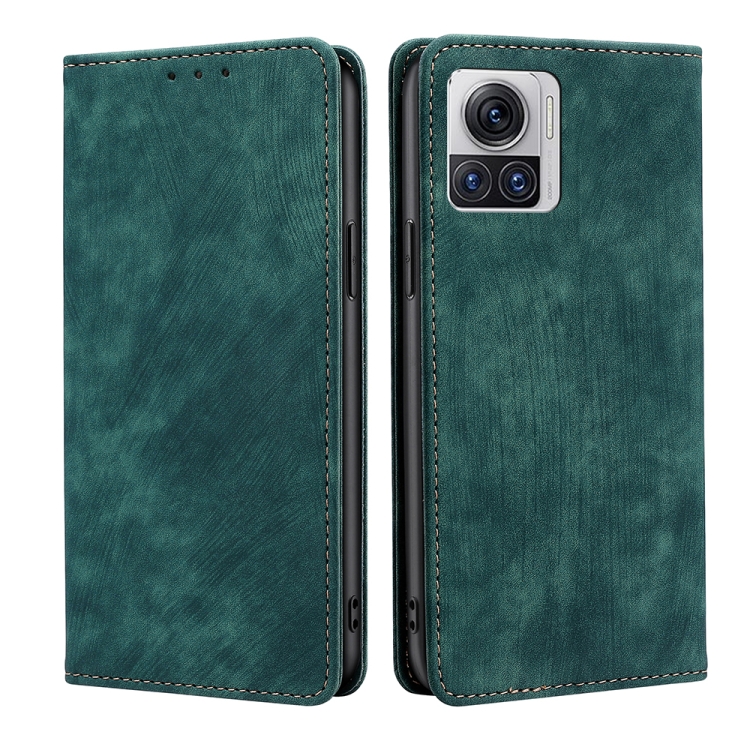 

For Motorola Edge X30 Pro 5G/Edge 30 Ultra RFID Anti-theft Brush Magnetic Leather Phone Case(Green)