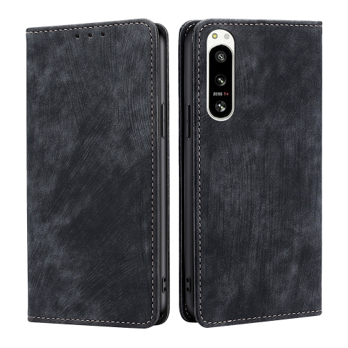 

For Sony Xperia 5 IV RFID Anti-theft Brush Magnetic Leather Phone Case(Black)