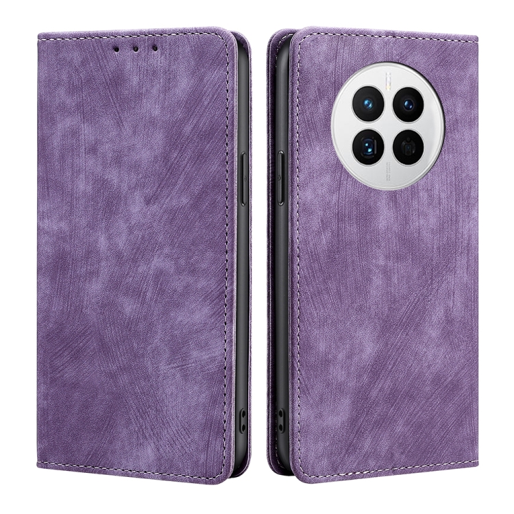 

For Huawei Mate 50 RFID Anti-theft Brush Magnetic Leather Phone Case(Purple)