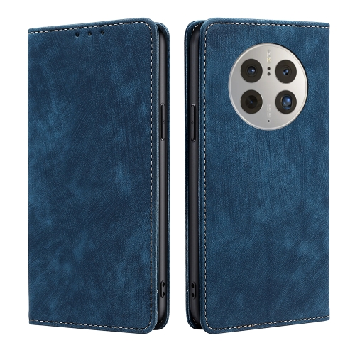 For Huawei Mate 50 Pro RFID Anti-theft Brush Magnetic Leather Phone Case(Blue)
