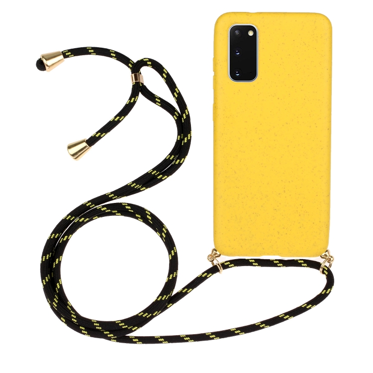 

For Galaxy S20 Wheat Straw Material + TPU Protective Case with Lanyard(Yellow)