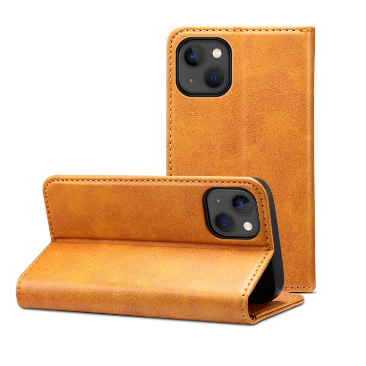 

For iPhone 14 Calf Texture Horizontal Flip Leather Phone Case (Khaki)