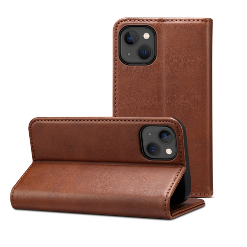 For iPhone 14 Plus Calf Texture Horizontal Flip Leather Phone Case (Brown)