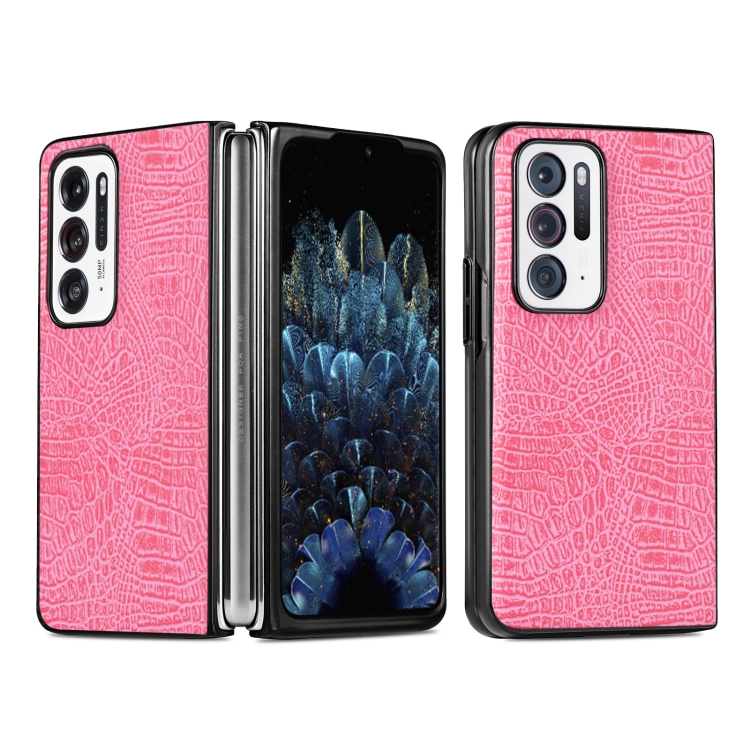 

For OPPO Find N Shockproof Crocodile Texture PC + PU Case(Pink)