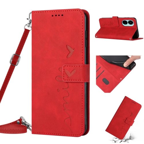 

For Tecno Camon 19 Pro 5G Skin Feel Heart Pattern Leather Phone Case with Lanyard(Red)