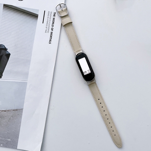 

For Xiaomi Mi Band 3 / 4 Genuine Leather Watch Band(White)