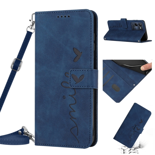

For Infinix Note 12 G96 Skin Feel Heart Pattern Leather Phone Case with Lanyard(Blue)