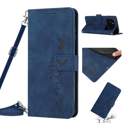 

For Infinix Note 12 VIP Skin Feel Heart Pattern Leather Phone Case with Lanyard(Blue)