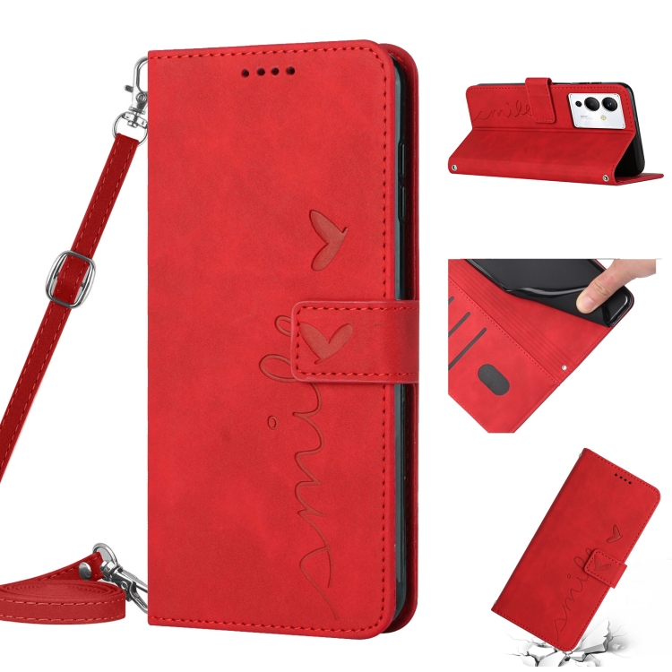 

For Infinix Note 12/12 Pro Skin Feel Heart Pattern Leather Phone Case with Lanyard(Red)