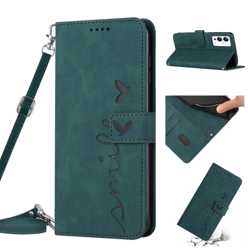 

For Infinix Note 12i Skin Feel Heart Pattern Leather Phone Case with Lanyard(Green)