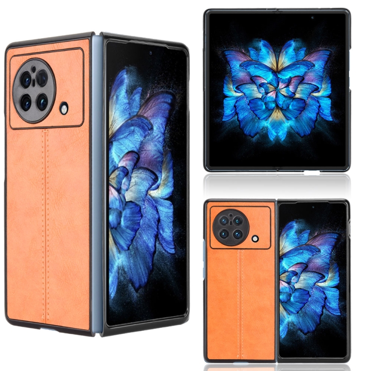 

For vivo X Fold Sewing Cow Pattern Skin PC + PU + TPU Case(Orange)