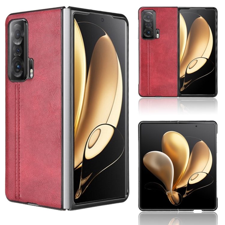 

For Honor Magic V Sewing Cow Pattern Skin PC + PU + TPU Case(Red)