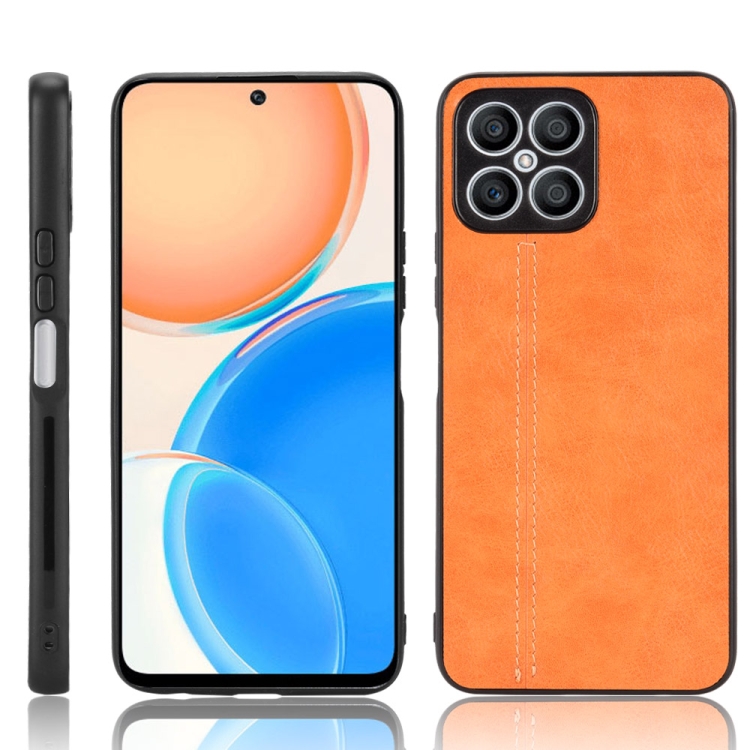

For Honor X8 Sewing Cow Pattern Skin PC + PU + TPU Case(Orange)