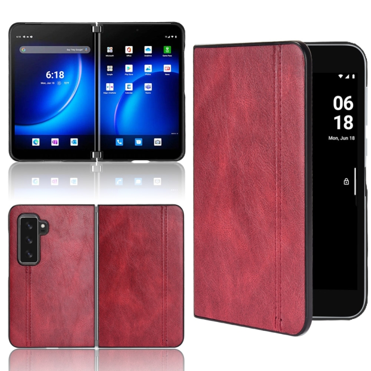 

For Microsoft Surface Duo 2 Sewing Cow Pattern Skin PC + PU + TPU Case(Red)