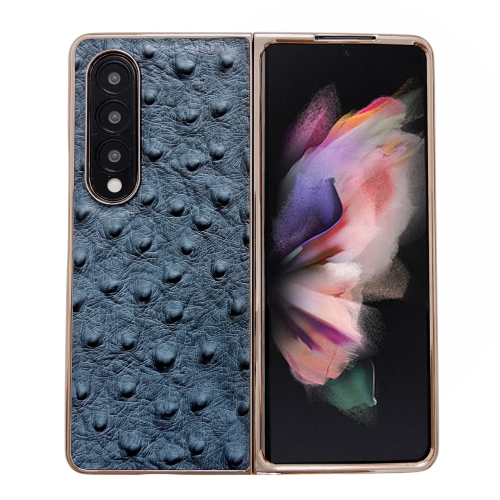 

For Samsung Galaxy Z Fold3 5G Genuine Leather Ostrich Texture Nano Plating Phone Case(Blue)