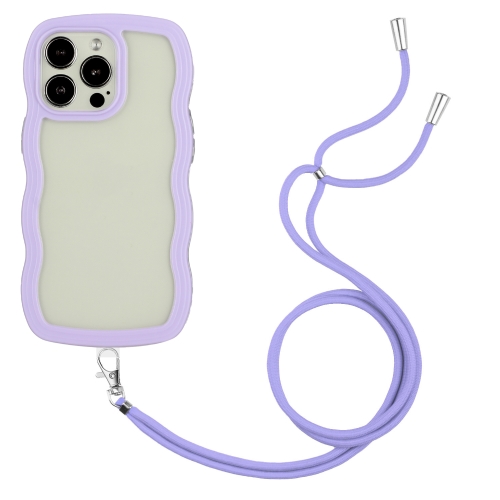 For iPhone 14 Pro Max Lanyard Candy Color Wave TPU Clear PC Phone Case(Purple)