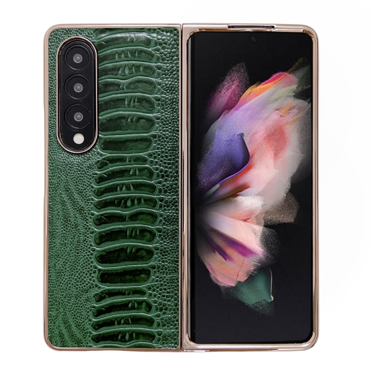 

For Samsung Galaxy Z Fold3 5G Genuine Leather Weilai Series Nano Plating Phone Case(Green)