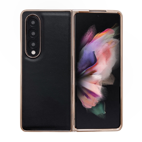 

For Samsung Galaxy Z Fold3 5G Genuine Leather Xiaoya Series Nano Plating Phone Case(Black)