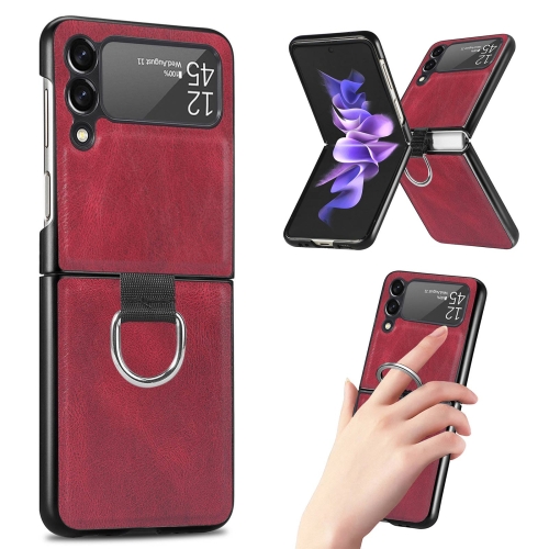 

For Samsung Galaxy Z Flip3 5G Litchi Texture Phone Case with Ring(Red)