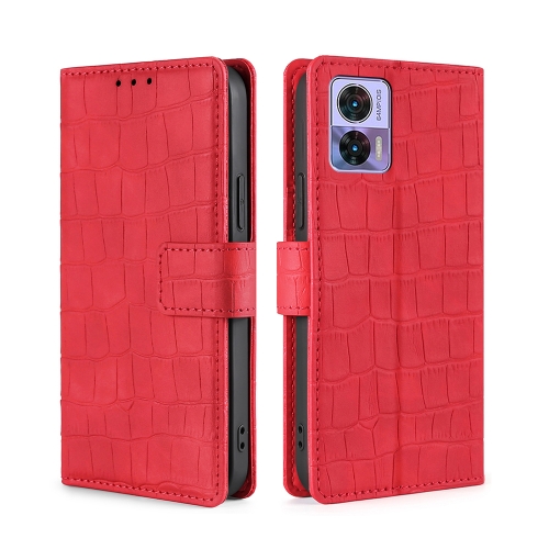 

For Motorola Edge 30 Neo Skin Feel Crocodile Magnetic Clasp Leather Phone Case(Red)