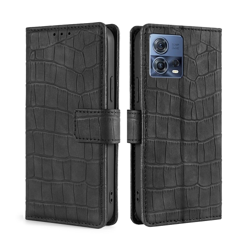 

For Motorola Edge S30 Pro 5G/Edge 30 Fusion Skin Feel Crocodile Magnetic Clasp Leather Phone Case(Black)