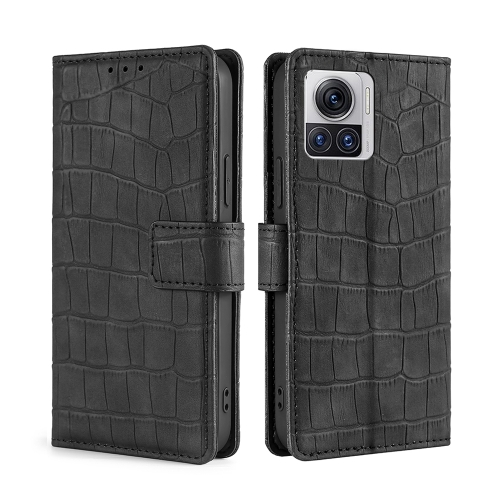 

For Motorola Edge X30 Pro 5G/Edge 30 Ultra Skin Feel Crocodile Magnetic Clasp Leather Phone Case(Black)