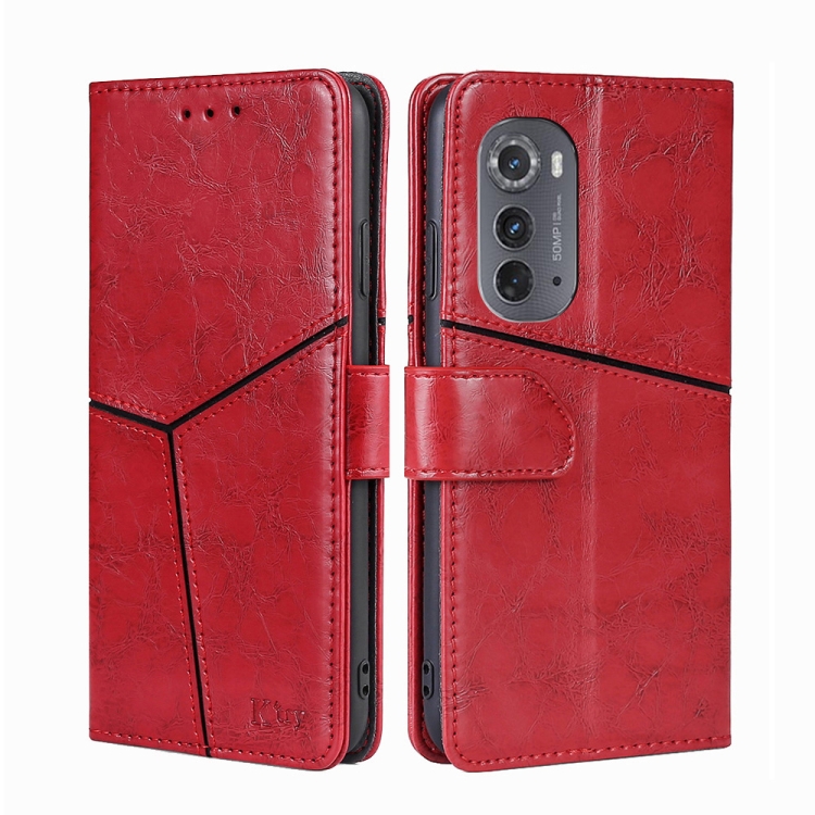 

For Motorola Edge 2022 Geometric Stitching Leather Phone Case(Red)