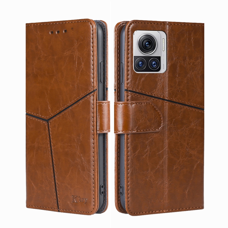 

For Motorola Edge X30 Pro 5G/Edge 30 Ultra Geometric Stitching Leather Phone Case(Light Brown)