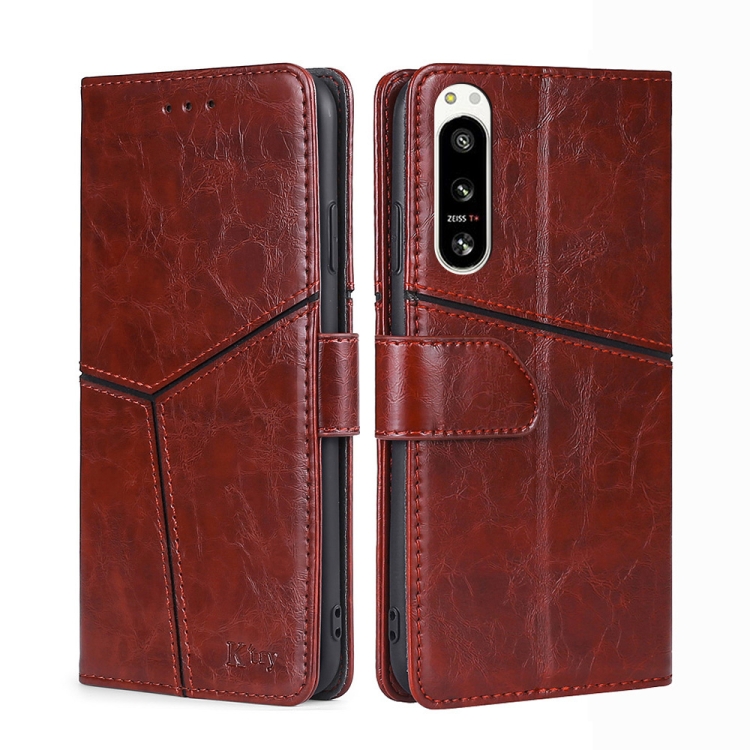 

For Sony Xperia 5 IV Geometric Stitching Leather Phone Case(Dark Brown)