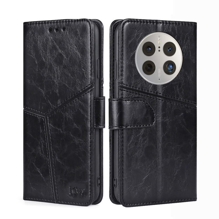 

For Huawei Mate 50 Pro Geometric Stitching Leather Phone Case(Black)