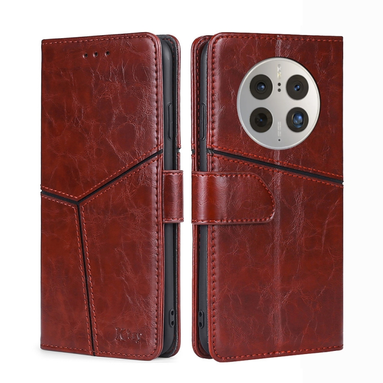 

For Huawei Mate 50 Pro Geometric Stitching Leather Phone Case(Dark Brown)