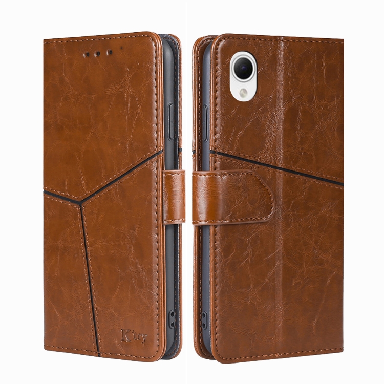 

For Samsung Galaxy A23e/A22e Geometric Stitching Leather Phone Case(Light Brown)