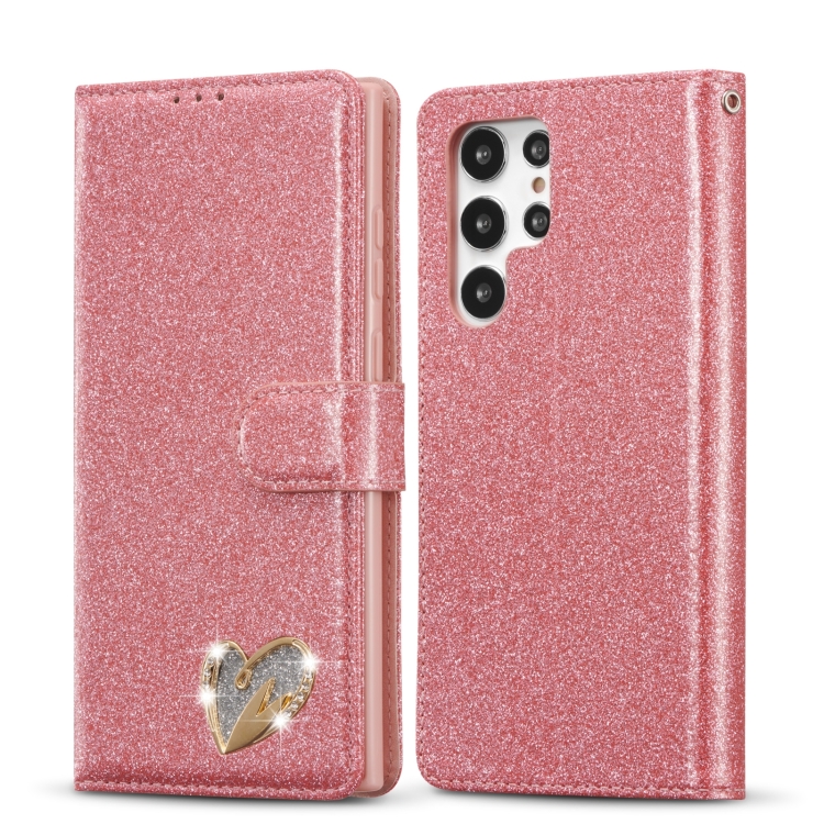 

For Samsung Galaxy S22+ 5G Glitter Powder Love Leather Phone Case(Rose Red)