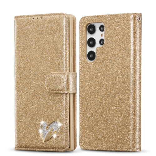 

For Samsung Galaxy S22 Ultra 5G Glitter Powder Love Leather Phone Case(Gold)