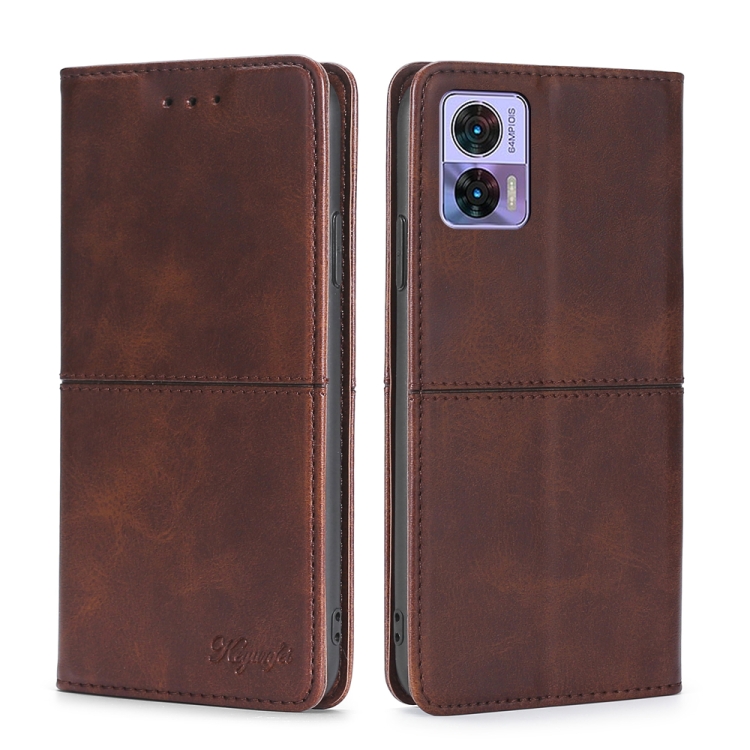 

For Motorola Edge 30 Neo Cow Texture Magnetic Horizontal Flip Leather Phone Case(Dark Brown)