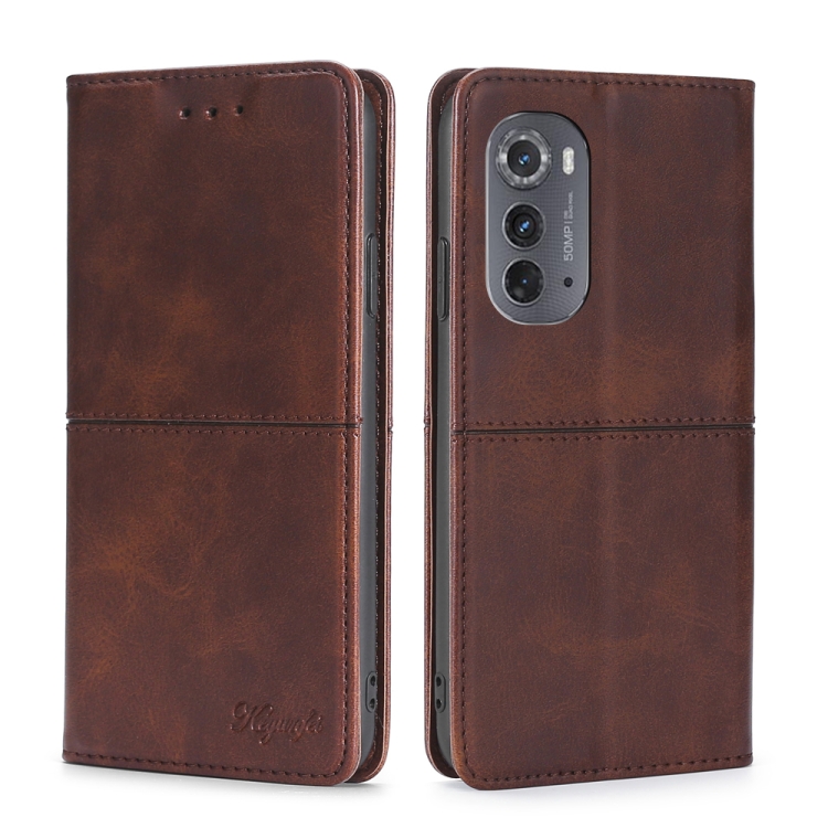 

For Motorola Edge 2022 Cow Texture Magnetic Horizontal Flip Leather Phone Case(Dark Brown)