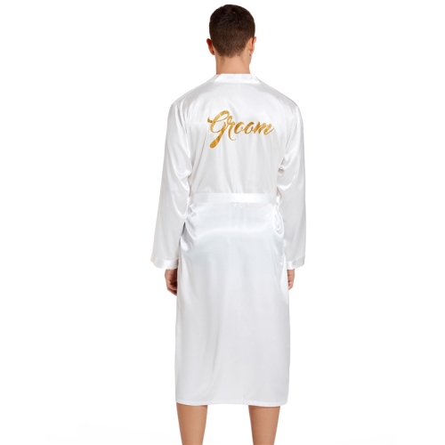 

Men Groom Gold Lettering Home Long Nightgown, Size:M(White)