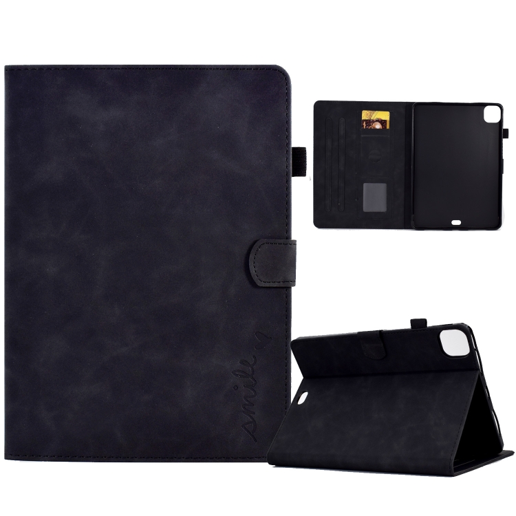 

For iPad Air 2022 / 2020 10.9 Embossed Smile Flip Tablet Leather Smart Case(Black)