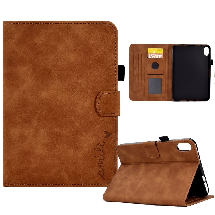 

For iPad mini 6 Embossed Smile Flip Tablet Leather Smart Case(Brown)