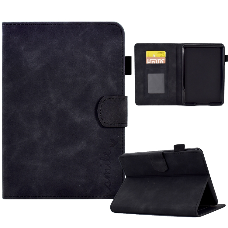 

For Amazon Kindle Paperwhite 4/3/2/1 Embossed Smile Flip Tablet Leather Case(Black)