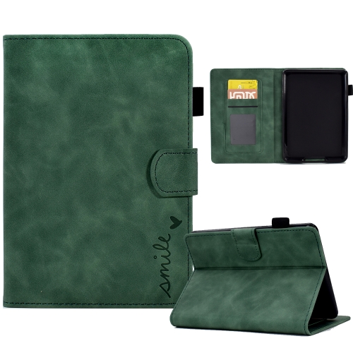 

For Amazon Kindle Paperwhite 4/3/2/1 Embossed Smile Flip Tablet Leather Case(Green)