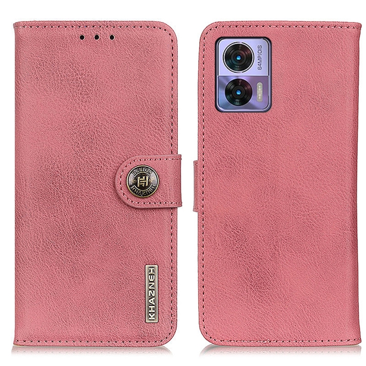 

For Motorola Edge 30 Lite / Edge 30 Neo KHAZNEH Cowhide Texture Leather Phone Case(Pink)