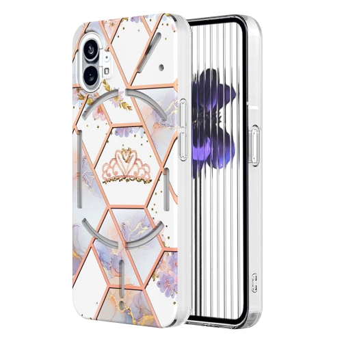 

For Nothing Phone 1 Electroplating Marble Flower Pattern TPU Phone Case(Crown)