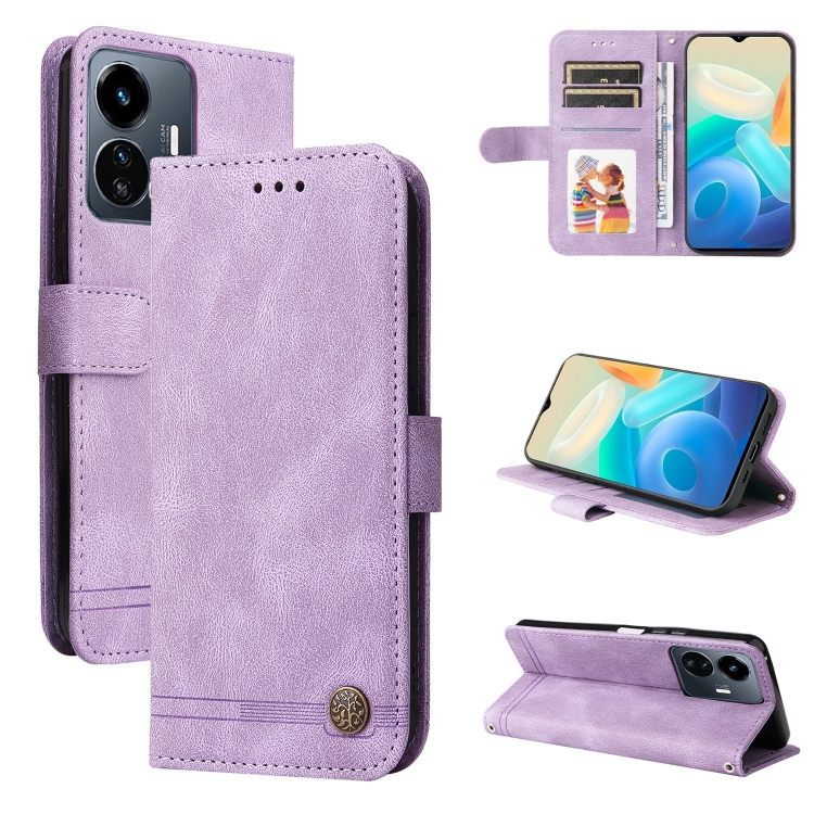 

For vivo Y77 5G Skin Feel Life Tree Metal Button Leather Phone Case(Purple)