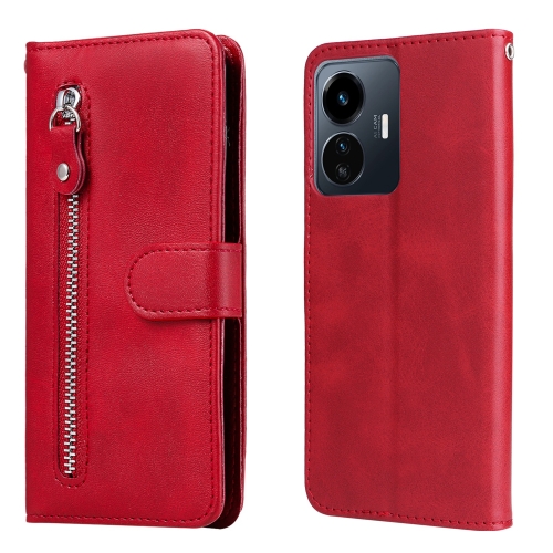 

For vivo Y77 5G Calf Texture Zipper Leather Phone Case(Red)
