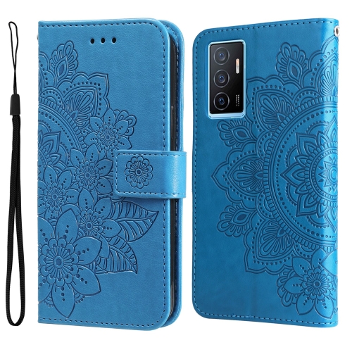 

For vivo Y75 4G / S10e 7-petal Flowers Embossing Leather Phone Case(Blue)