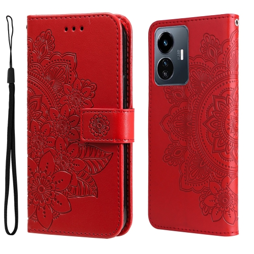 

For vivo Y77 5G 7-petal Flowers Embossing Leather Phone Case(Red)