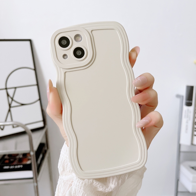 

For iPhone 14 Plus Wave Edge Silicone Phone Case(White)